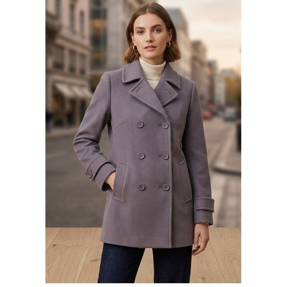 JNBY Pea Coat Womens Medium Charcoal Grey Wool Blend Double‎ Breasted Structured